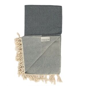 Balthazar & Rose Herringbone Tassel Tunisian Towel/Blanket in Navy